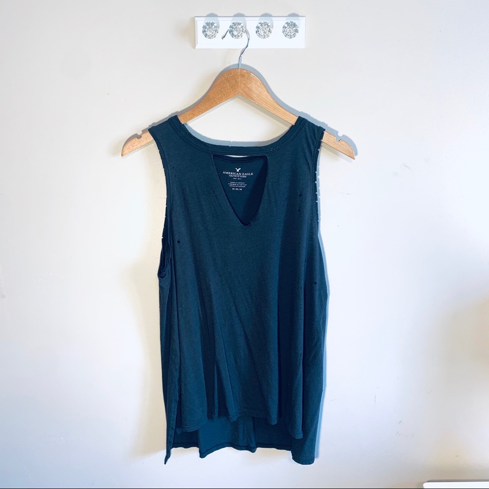 American Eagle grey distressed tank, size M
